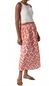 Lilla P Cleo Shirred Elastic Waist Midi Skirt In Punch Ikat Print In Pink