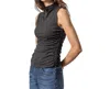 Lilla P Shirred Mock Neck Tank Top In Black Puffer In Black