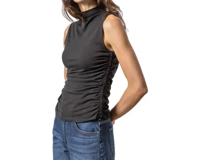LILLA P SHIRRED MOCK NECK TANK IN BLACK