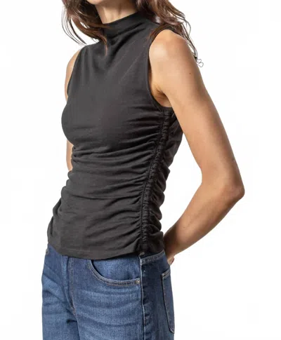 Lilla P Shirred Mock Neck Tank Top In Black Puffer