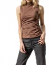 Lilla P Shirred Mock Neck Tank In Java In Brown