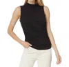 Lilla P Shirred Mock Neck Tank Top In Black In Black