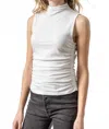 Lilla P Shirred Mock Neck Tank Top In White In White