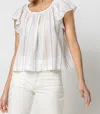 Lilla P Shirred Short Sleeve Raglan Top In Multi Stripe In Multi
