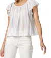 Lilla P Shirred Short Sleeve Raglan Top In Multi Stripe In White