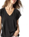 Lilla P Shirred Shoulder V-neck Tee In Black In Black