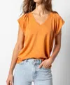 Lilla P Shirred Shoulder V-neck Top In Gold