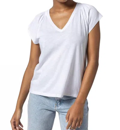Lilla P Shirred Shoulder V-neck Tee In White