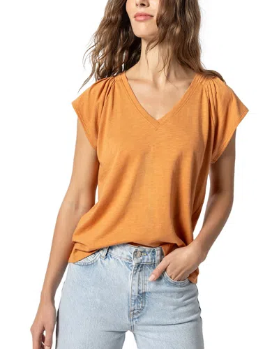 Lilla P Shirred Shoulder V-neck Top In Gold