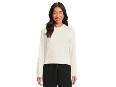 Lilla P Shirred Sleeve Crew Neck Sweater In White