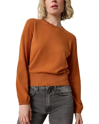 Lilla P Shirred Sleeve Crewneck Linen-blend Sweater In Orange
