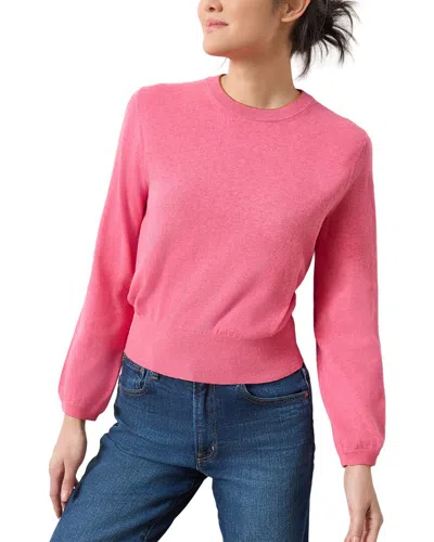Lilla P Shirred Sleeve Crewneck Linen-blend Sweater In Pink