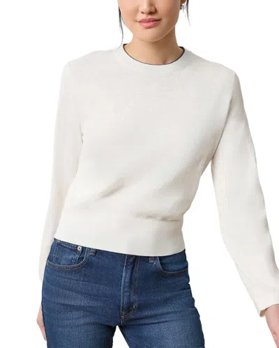 Lilla P Shirred Sleeve Crewneck Linen-blend Sweater In White