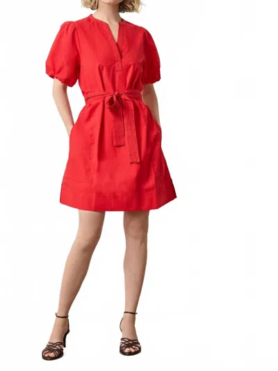 Lilla P Shirred Sleeve Split Neck Dress In Scarlett In Red