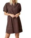 Lilla P Shirred Split Neck Dress In Brown In Brown