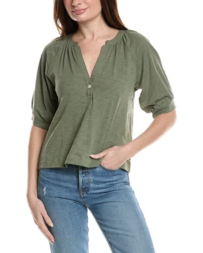 Lilla P Loose Knit Slub Shirred Split Neck Tee In Agave In Gray