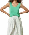 Lilla P Shirred Strap Tank Top In Green In Green