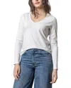Lilla P Rolled Edge V-neck Tee In White In Red