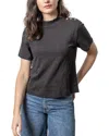 Lilla P Button Shoulder Mock Neck In Black