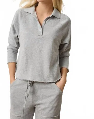 Lilla P Shirttail Long Sleeve Polo In Heather Grey In Gray