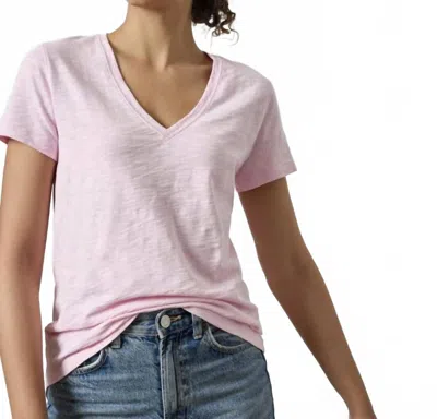 Lilla P Short Sleeve Back Seam V-neck Tee In Peony In Pink