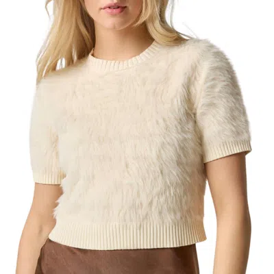 Lilla P Short Sleeve Brushed Crew Sweater In Ivory In Neutral