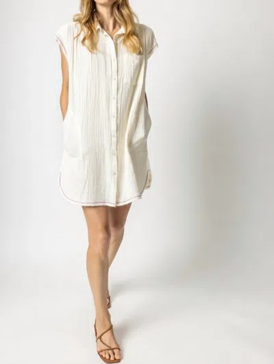Lilla P Short Sleeve Button Down Dress In Rope In White