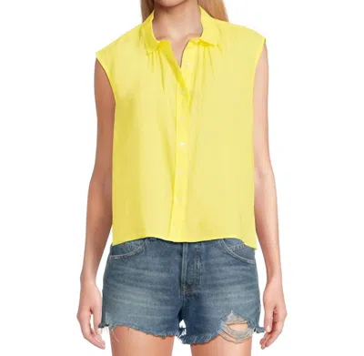 Lilla P Short Sleeve Button Down Shirt In Lemon In Yellow