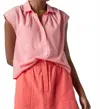 Lilla P Short Sleeve Button Down Top In Shell In Pink