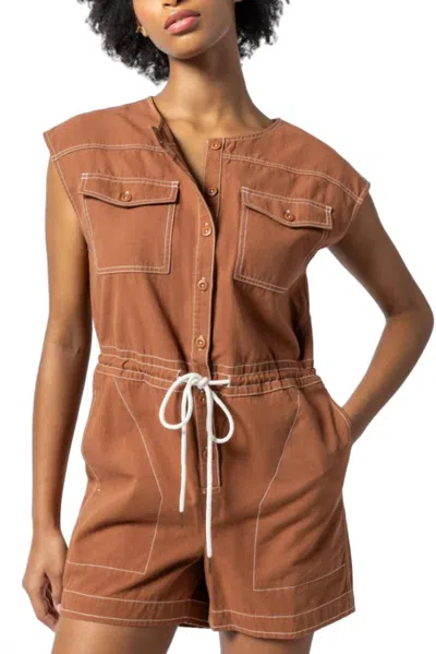 Lilla P Short Sleeve Canvas Romper In Bronze In Gold