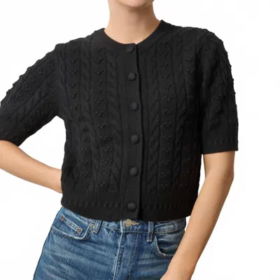 Lilla P Short Sleeve Cardigan Sweater In Black