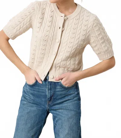 Lilla P Short Sleeve Cardigan Sweater In Oat In Neutral