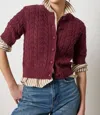 Lilla P Short Sleeve Cardigan Sweater In Plum In Burgundy