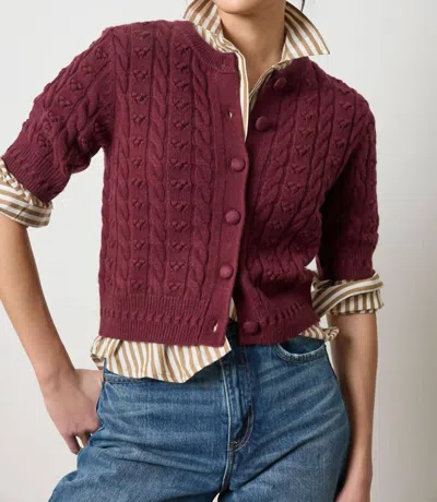 Lilla P Short Sleeve Cardigan Sweater In Plum In Burgundy