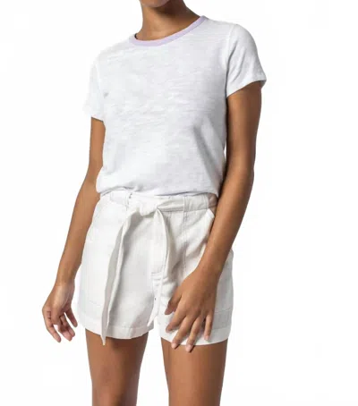 Lilla P Short Sleeve Colorblock Crewneck Top In Lily Trim In White
