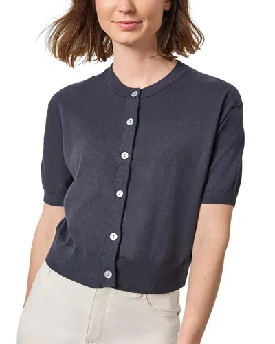 Lilla P Short Sleeve Linen-blend Cardigan In Navy