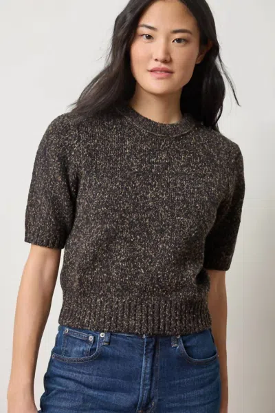 Lilla P Short Sleeve Marled Pullover Sweater In Black In Gray