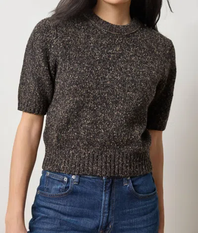 Lilla P Short Sleeve Marled Sweater In Black Marl In Brown