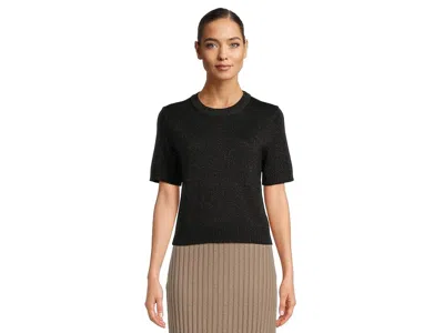 Lilla P Short Sleeve Sparkle Sweater In Black