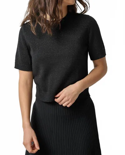 Lilla P Short Sleeve Sparkle Sweater In Black Sparkle In Multi