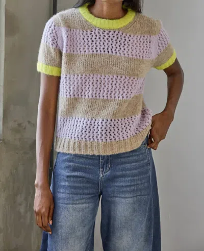 Lilla P Short Sleeve Stripe Sweater In Lily/husk Stripe In Multi