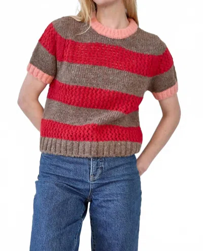 Lilla P Short Sleeve Sweater In Ruby/java Stripe In Brown
