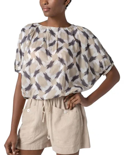 Lilla P Short Sleeve Tie Waist Top In Neutral