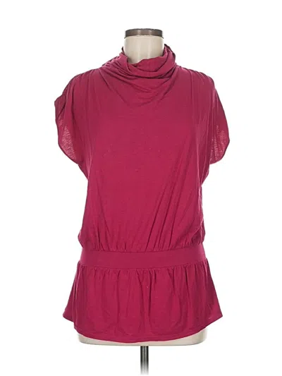 Pre-owned Lilla P Short Sleeve Top Burgundy Cowl Neck Tops