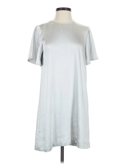 Pre-owned Lilla P Short Sleeve Top Silver Mock Neckline Tops
