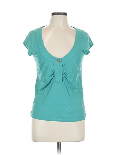Pre-owned Lilla P Short Sleeve Top Teal Scoop Neck Tops In Blue