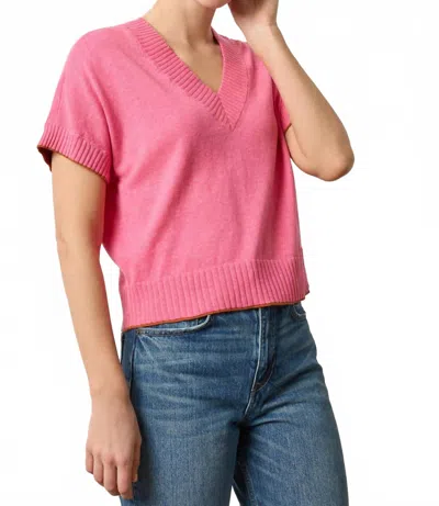 Lilla P Short Sleeve V Neck Pullover Sweater In Calypso In Pink
