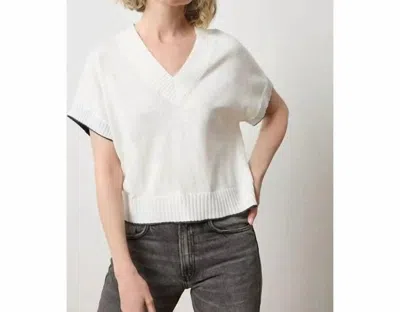 Lilla P Short Sleeve V-neck Pullover Sweater In Pearl In White