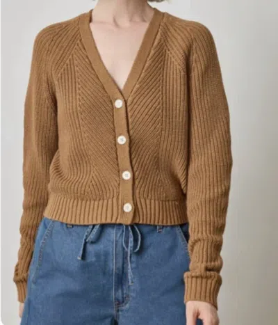Lilla P Shrunken V-neck Cardigan In Cork In Multi
