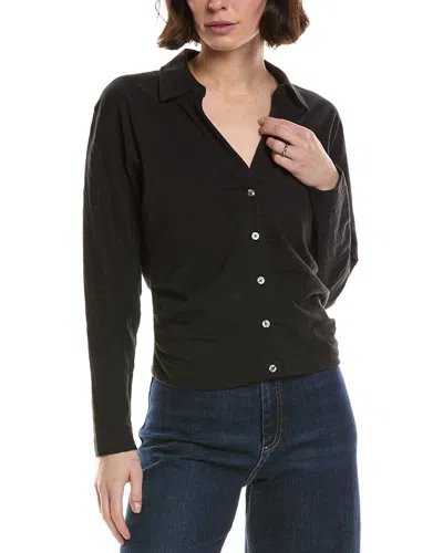 Lilla P Side Pleat Button Down Shirt In Black